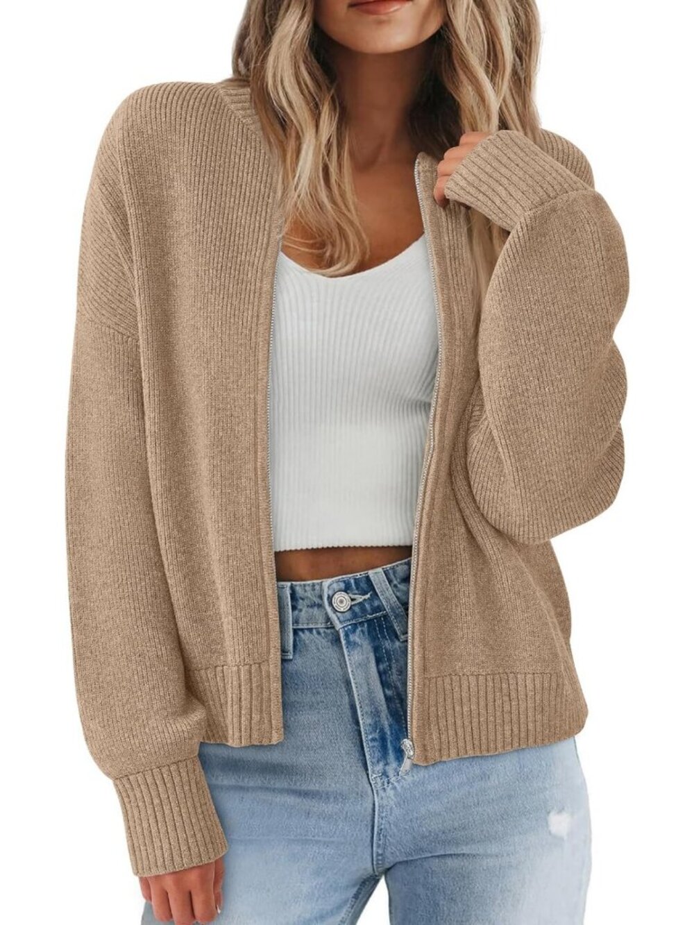 Cozy Chunky Knit Zipper Cardigan Sweater for Women - Fall Open Front Style 2026